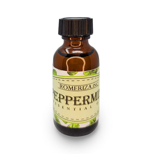Peppermint Oil, Natural Oil for Relaxation Multiple Benefits, Good for Making or Use - Body Soap, Candles, Lotion, Diffuser, Essential Oils & More in a 1oz Amber Glass Bottles Romeriza.Inc
